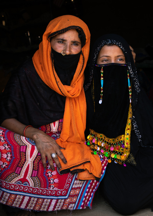 Portrait of a Rashaida tribe mother with her veiled daughter, Kassala State, Kassala, Sudan