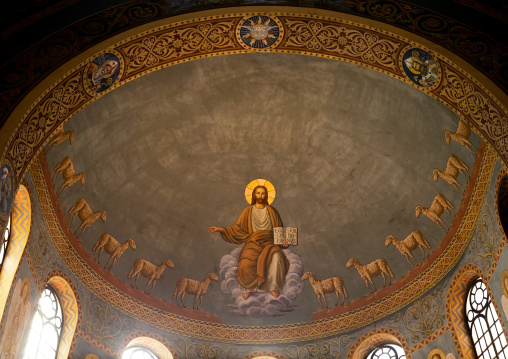 Jesus with sheeps fresco in st Matthew cathedral built by italian architects, Khartoum State, Khartoum, Sudan