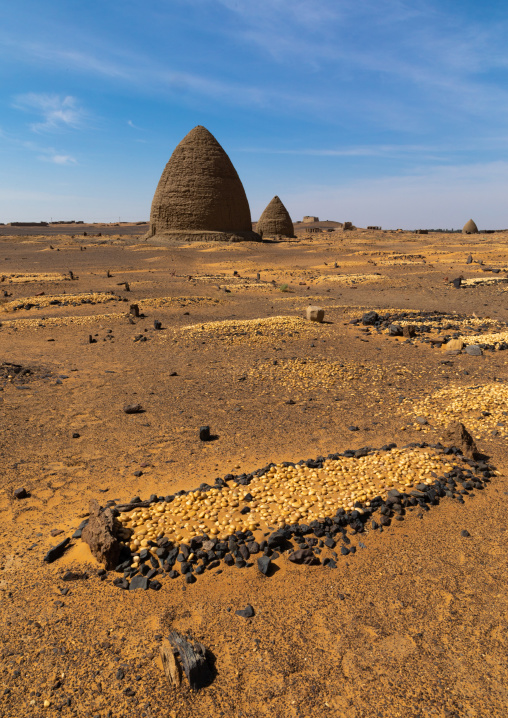 Muslim grave in front of a beehive tombs, Nubia, Old Dongola, Sudan
