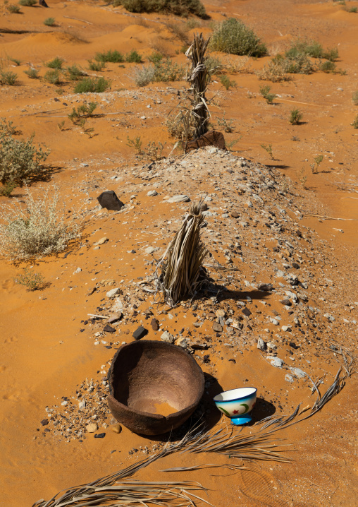 Pottery on an old muslim grave, Nubia, Old Dongola, Sudan