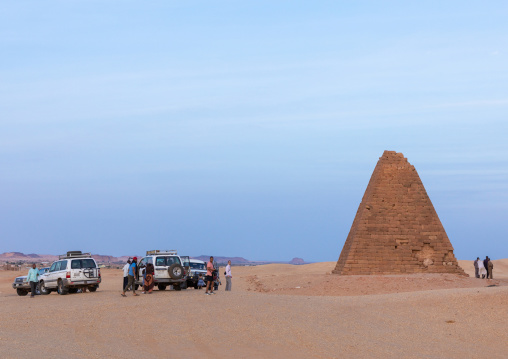 Tourists visiting the meroitic pyramids of jebel Barkal, Northern State, Karima, Sudan