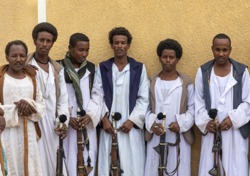 Beja tribe warriors with their swords, Red Sea State, Port Sudan, Sudan