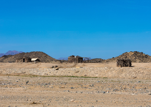 Beja tribe village in an arid landscape, Red Sea State, Port Sudan, Sudan