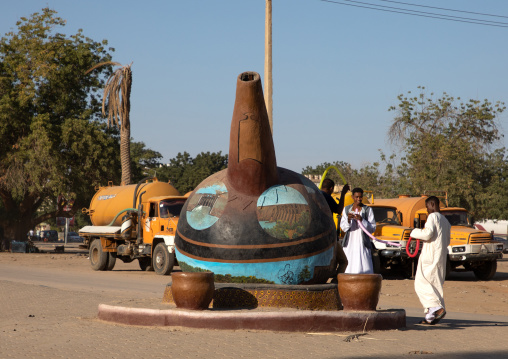 Roundabout decorated with a giant coffee pot, Kassala State, Kassala, Sudan