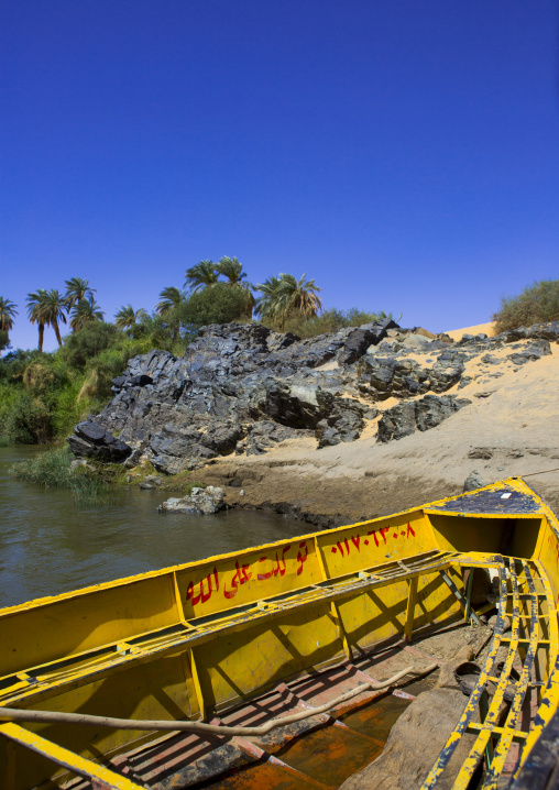 Sudan, Nubia, Sai island, boat on the bank of river nile