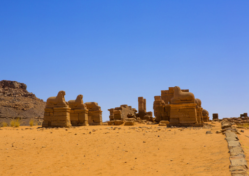 Sudan, Nubia, Naga, rams statues in amun temple rams