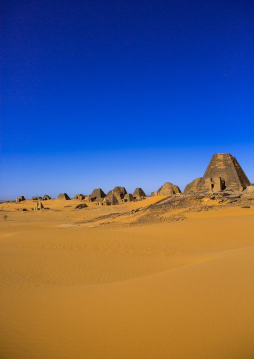 Sudan, Kush, Meroe, pyramids and tombs in royal cemetery