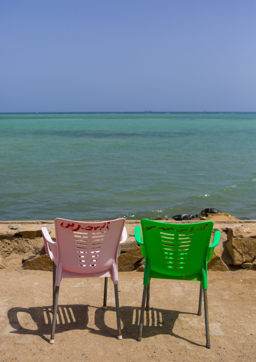 Sudan, Red Sea State, Port Sudan, chairs facing the red sea