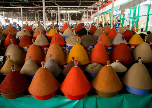 Spice cones on a stall in a local market, Gorno-Badakhshan autonomous region, Khorog, Tajikistan