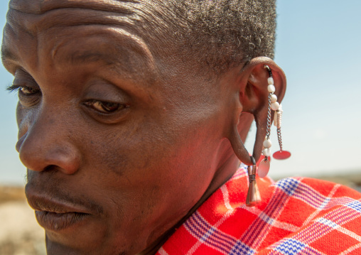 Tanzania, Ashura region, Ngorongoro Conservation Area, maasai beaded earring worn by men