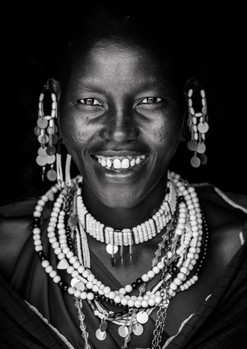 Tanzania, Ashura region, Ngorongoro Conservation Area, maasai woman with impressive traditional colorful pearl jewellery
