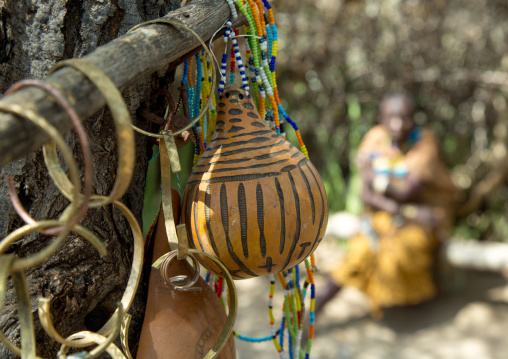 Tanzania, Serengeti Plateau, Lake Eyasi, datoga tribe bracelets and calabash