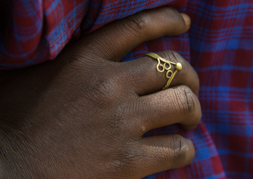 Tanzania, Serengeti Plateau, Lake Eyasi, detail of hands and jewelry of datoga tribe man