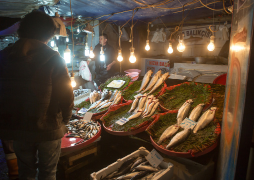 Fish market near Galata bridge, Eminonu quarter, istanbul, Turkey