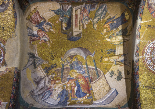 Golden mosaics on the vault of the esonarthex in the byzantine church of st. Savior in Chora, Edirnekapı, istanbul, Turkey