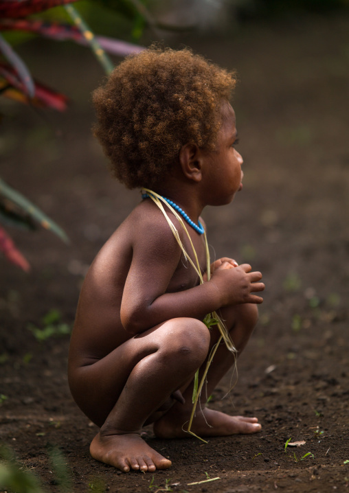 Blonde hair child from Small Nambas tribe, Malekula island, Gortiengser, Vanuatu