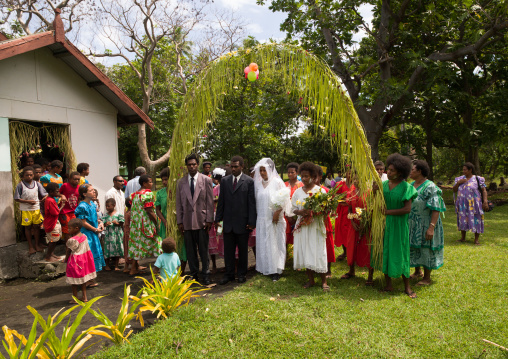 Bride and groom entering the church during a traditional wedding, Malampa Province, Ambrym island, Vanuatu