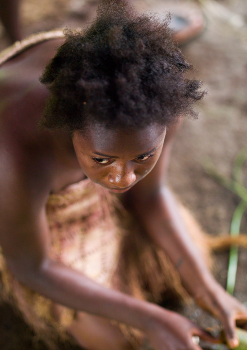 Ni-Vanuatu girl in traditional clothing, Sanma Province, Espiritu Santo, Vanuatu