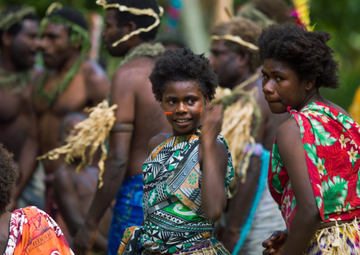 Traditional dance with girls in colorful clothes, Tanna island, Epai, Vanuatu