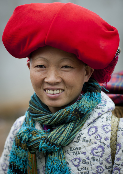 Red dzao woman with a red headgear, Sapa, Vietnam
