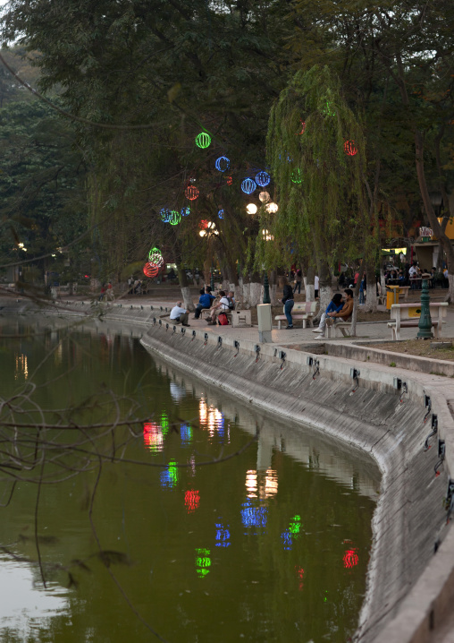 Lanterns for tet party on the banks hoan kiem lake, Hanoi, Vietnam