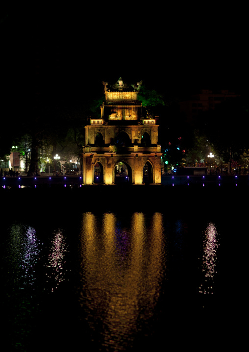 Turtle tower in the middle of hoan kiem lake , Hanoi, Vietnam