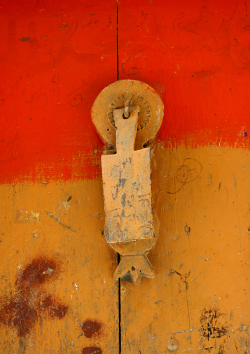 Door Knocker On A Red And Orange Wooden Door, Sanaa, Yemen