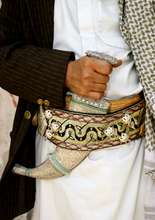 Detail Of A Man  Firmly Holding His Jambiya, Yemen
