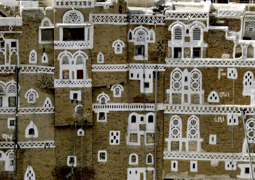 Traditional Storeyed Tower Houses Built Of Rammed Earth In The Old Fortified City Of Sanaa, Yemen