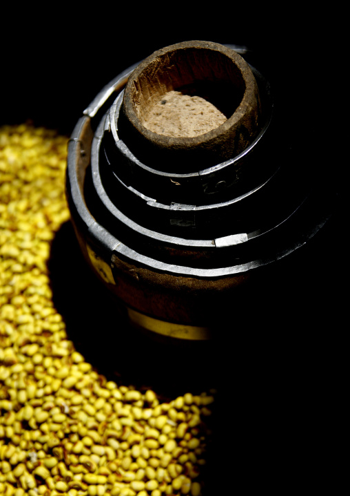 Wooden Grain Measures And Yellow Beans, Tarim, Yemen