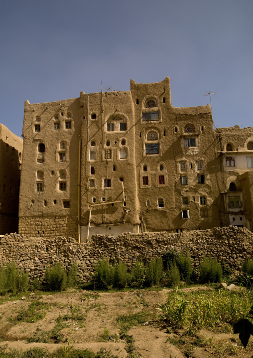 Front Of A Four Storey Adobe Building In Amran, Yemen