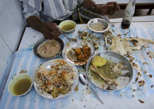 Remains Of A Traditonal Yemeni Meal In A Restaurant, Sanaa, Yemen