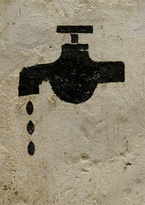 Leaking Tap Painted On A Wall, Mocha, Yemen