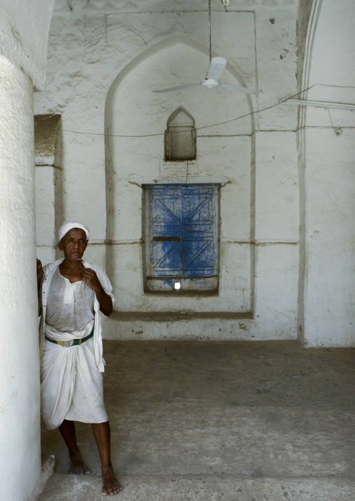 Old Man Leaning Against The Wall In The Mosque, Zabid, Yemen