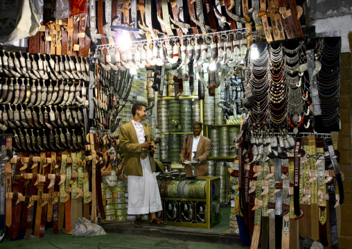 Two Men Talking In A Dagger Shop In The Souq, Sanaa, Yemen