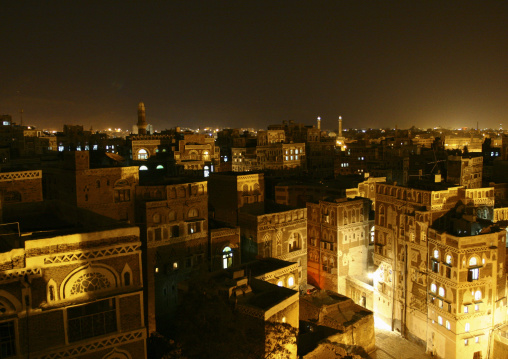 Traditional houses in the old city featuring ornamental facades, Amanat Al-Asemah, Sanaa, Yemen