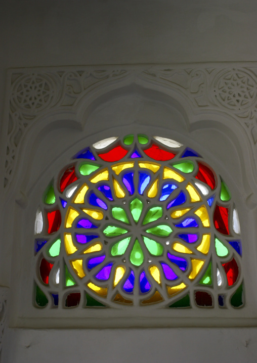 Stained glass windows in an traditional house, Amanat Al-Asemah, Sanaa, Yemen