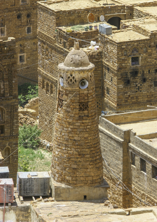 Mosque minaret made of stones, Amran Governorate, Hababah, Yemen