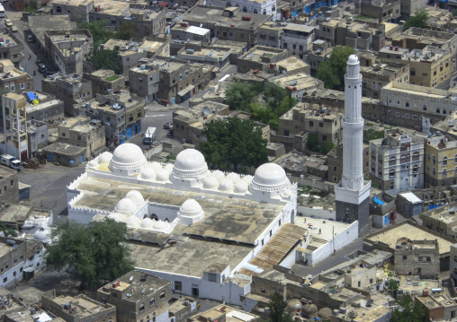 Mosque in the city from Al-Cahira fortress aka Cairo Castle, Janad Region, Taiz, Yemen
