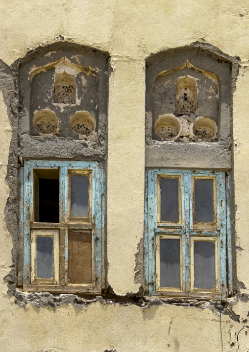 Windows of a traditional house, Taiz Governorate, Mokha, Yemen