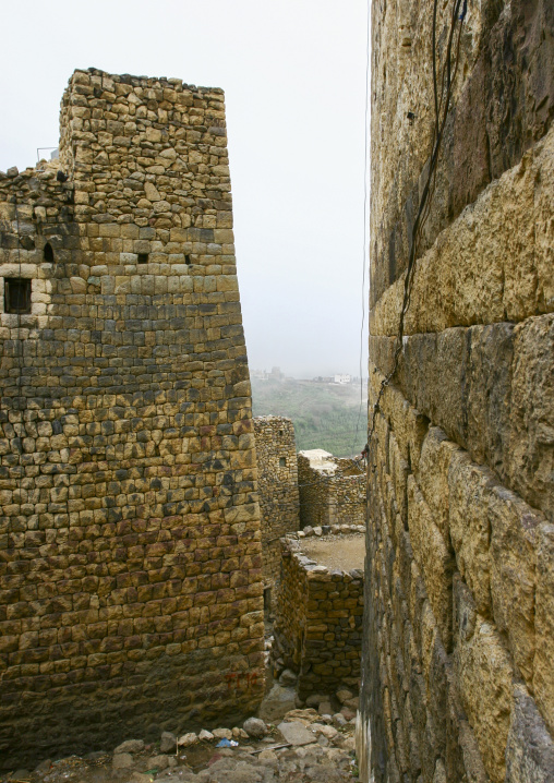 Tower houses built from local sandstone and basalt, Haraz Mountains, Al Hajjarah, Yemen