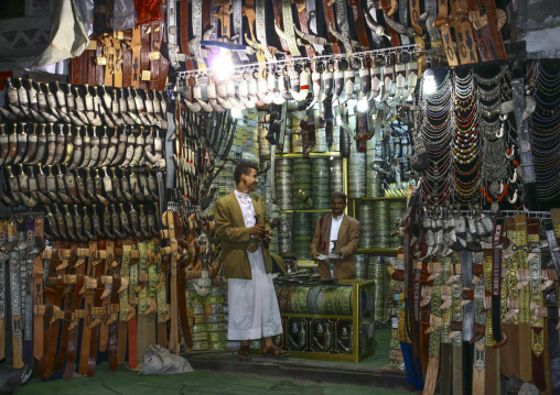 Yemeni men selling jambiyas in a shop, Amanat Al-Asemah, Sanaa, Yemen