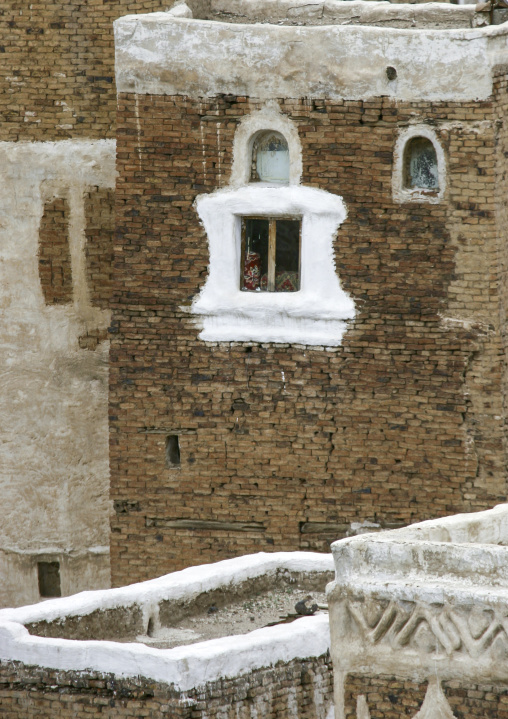 Traditional house in the old city featuring stained-glass windows, Amanat Al-Asemah, Sanaa, Yemen