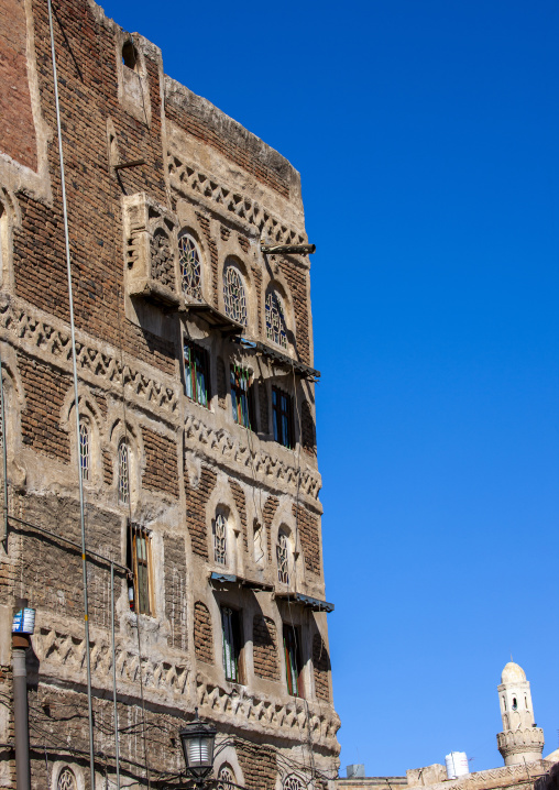 Traditional houses in the old city featuring ornamental facades, Amanat Al-Asemah, Sanaa, Yemen