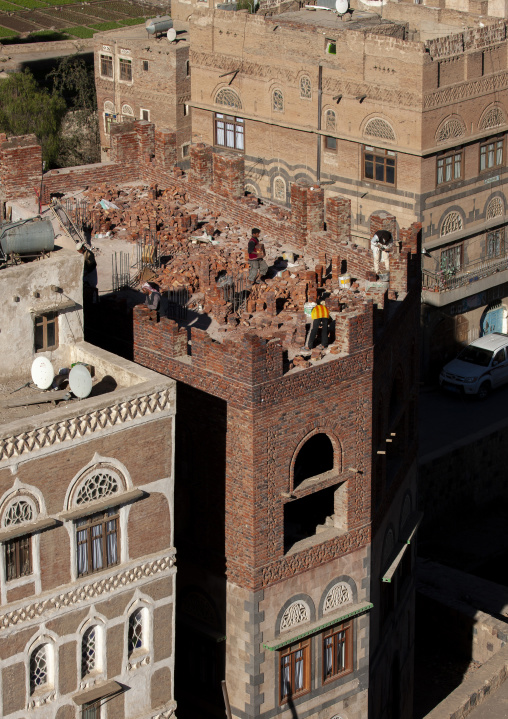 Traditional houses in the old city featuring ornamental facades, Amanat Al-Asemah, Sanaa, Yemen