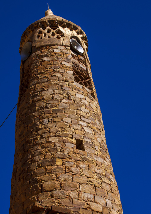 Mosque minaret made of stones, Amran Governorate, Thula, Yemen