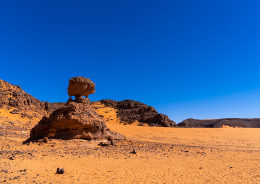 Rock formation in the desert with hedgehog shape, Tassili N'Ajjer National Park, Tadrart Rouge, Algeria