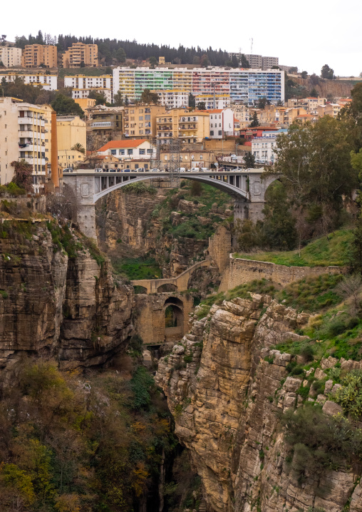 Old houses overlooking the canyon, North Africa, Constantine, Algeria