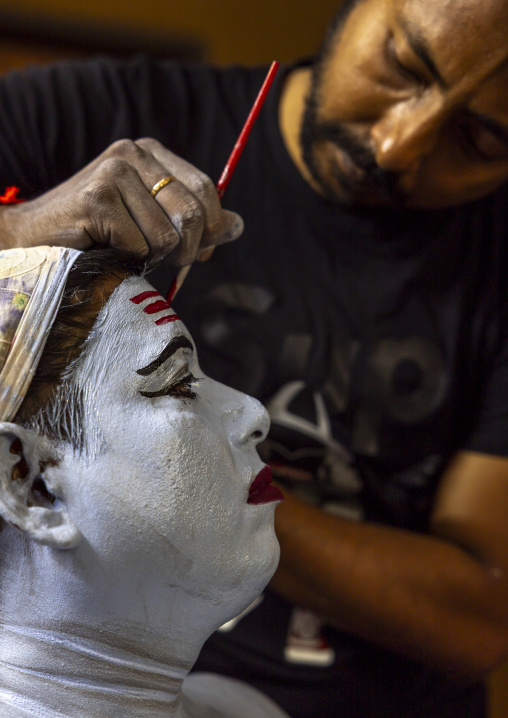 Make up of a hindu devotee who becomes Lord Shiva at Lal Kach festival, Dhaka Division, Munshiganj, Bangladesh