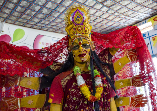 Parvati the wife of Shiva dressing in a school for Charak Puja hindu festival, Sylhet Division, Kamalganj, Bangladesh
